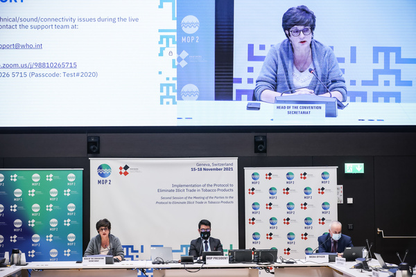 https://fctc.who.int/protocol/governance/meeting-of-the-parties/second-session-of-the-meeting-of-the-parties press conference in WHO headquarters in Geneva, Switzerland,17 November 2021. The Second Session of the Meeting of the Parties to the Protocol to Eliminate Illicit Trade in Tobacco Products (MOP2), scheduled to take place from 15 to 18 November was held virtually from 15 to 17 November 2021. Representatives of 59 Parties participated. Also present were representatives of 58 States non-Parties, one international intergovernmental organization (IGO) and seven nongovernmental organizations (NGOs), accredited as observers.